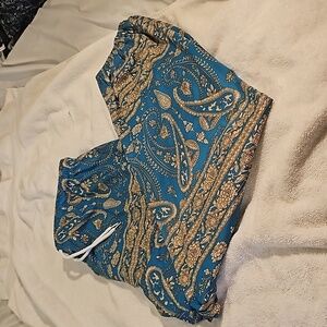 Gianxizh Boho paisley pants/joggers Elastic Waist Drawstring Boho Green & Tan XL